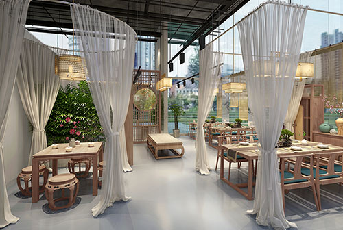 沙田镇200平禅意中式风格奶茶咖啡店装修设计效果图