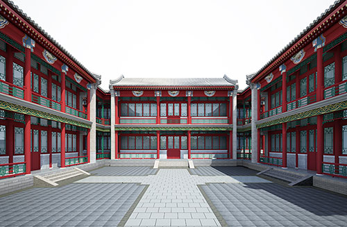 沙田镇北京四合院设计古建筑鸟瞰图展示